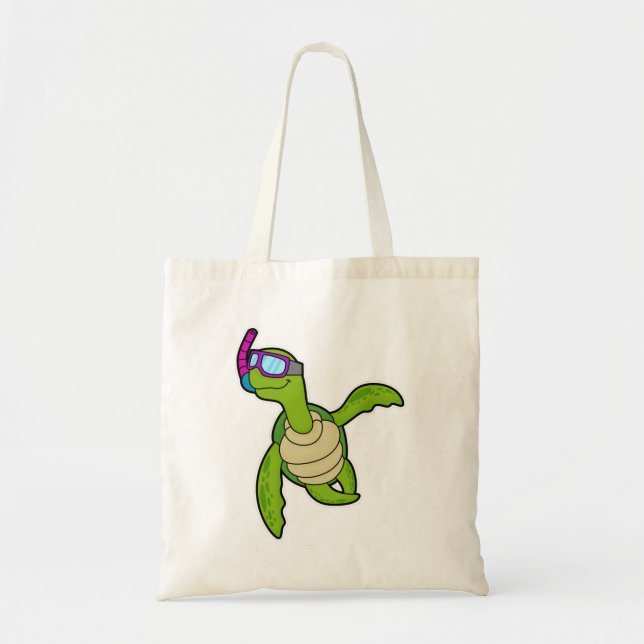 Turtle at Swimming with Snorkel Tote Bag (Front)