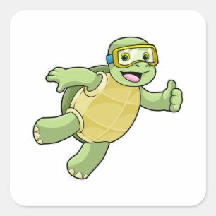 Turtle at Swimming with Swimming goggles Square Sticker