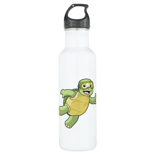 Turtle at Swimming with Swimming goggles Stainless Steel Water Bottle (Front)