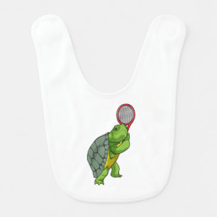 Turtle at Tennis with Tennis racket Baby Bib
