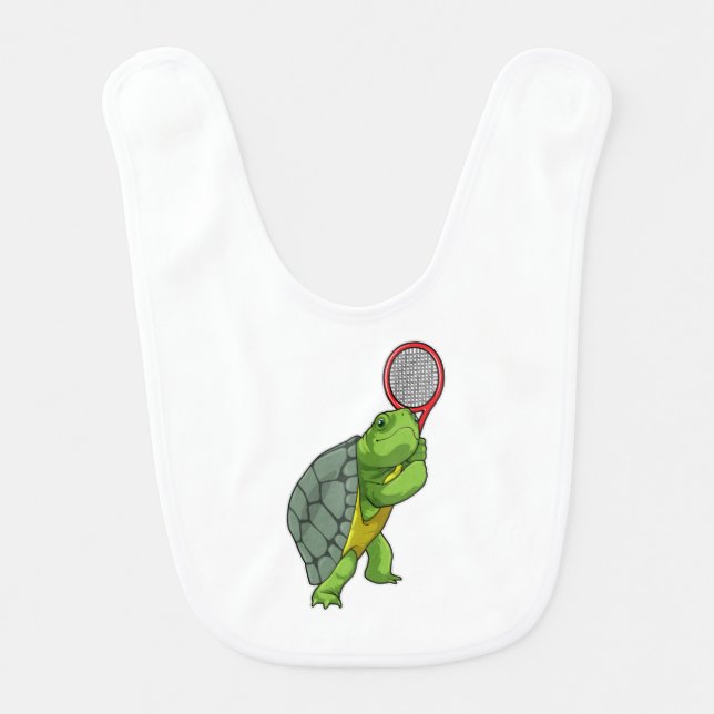 Turtle at Tennis with Tennis racket Baby Bib (Front)