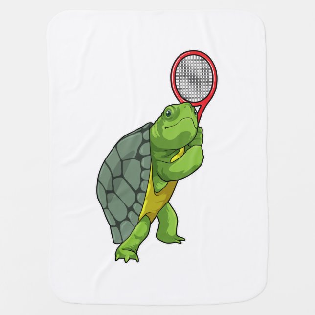 Turtle at Tennis with Tennis racket Baby Blanket (Front)