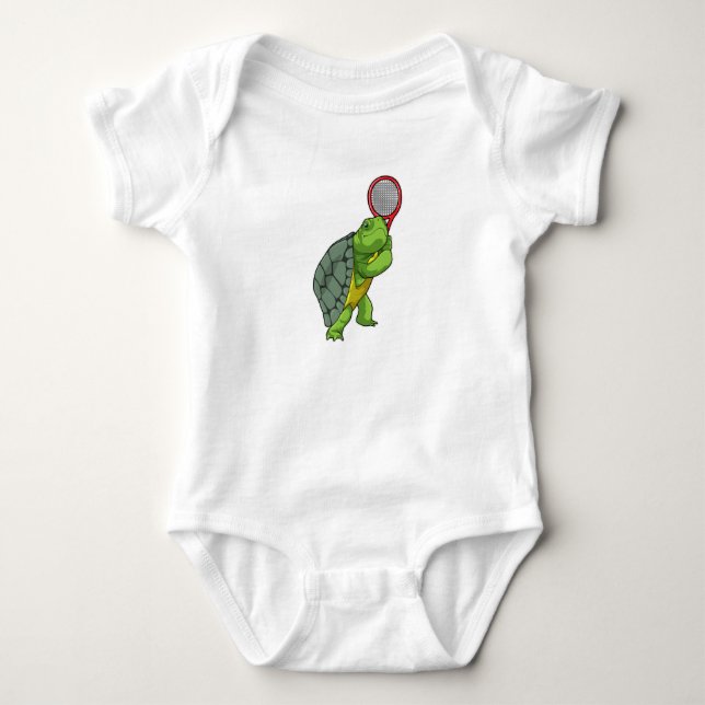 Turtle at Tennis with Tennis racket Baby Bodysuit (Front)