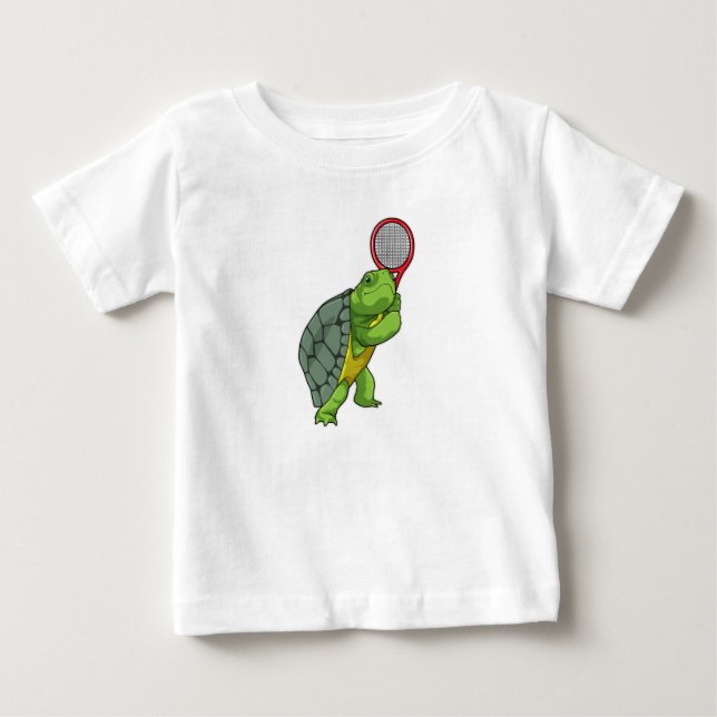 Turtle at Tennis with Tennis racket Baby T-Shirt (Front)