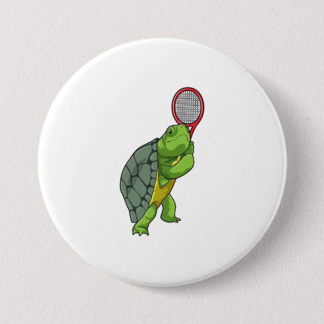Turtle at Tennis with Tennis racket Button (Front)