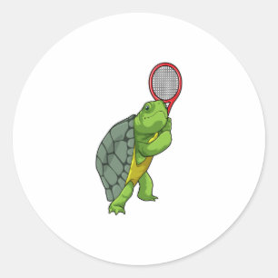 Turtle at Tennis with Tennis racket Classic Round Sticker