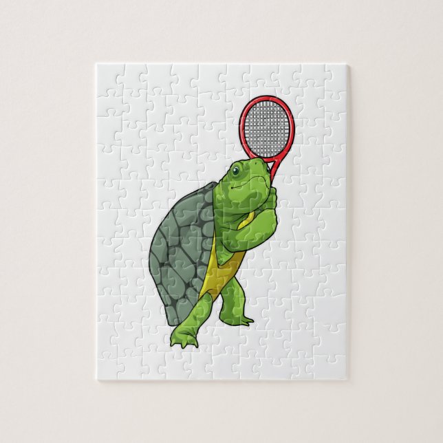 Turtle at Tennis with Tennis racket Jigsaw Puzzle (Vertical)