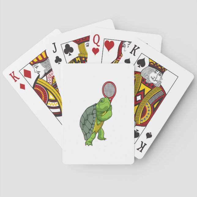 Turtle at Tennis with Tennis racket Poker Cards (Back)