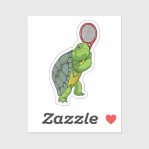 Turtle at Tennis with Tennis racket Sticker