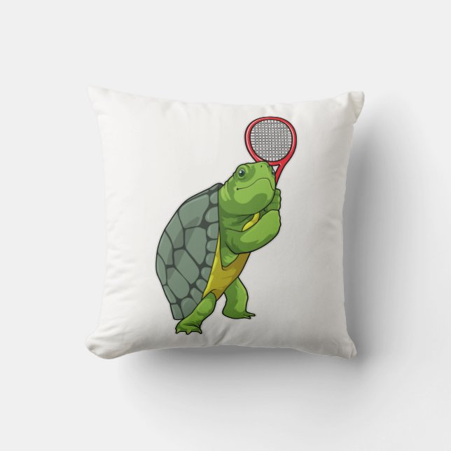 Turtle at Tennis with Tennis racket Throw Pillow (Front)