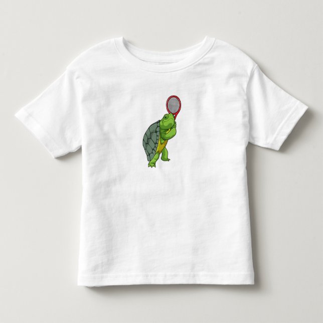 Turtle at Tennis with Tennis racket Toddler T-shirt (Front)