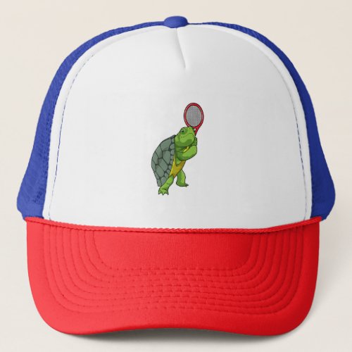 Turtle at Tennis with Tennis racket Trucker Hat