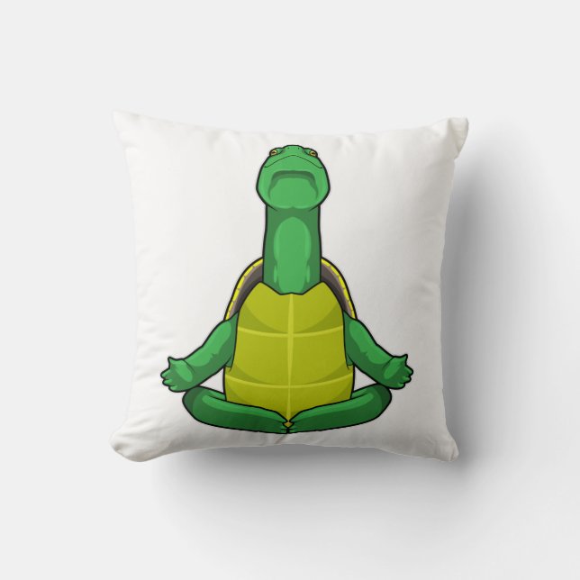 Turtle at Yoga Meditation Throw Pillow (Front)