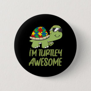 Turtle Awesome Autism Awareness Puzzle Piece Button