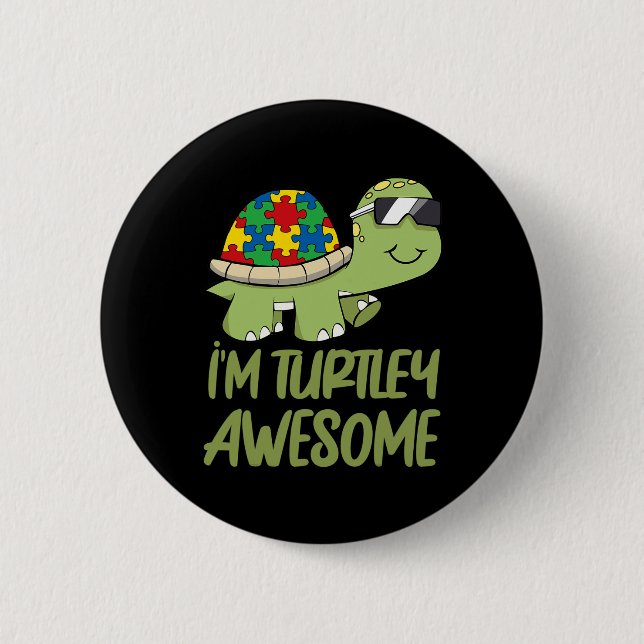 Turtle Awesome Autism Awareness Puzzle Piece  Button (Front)