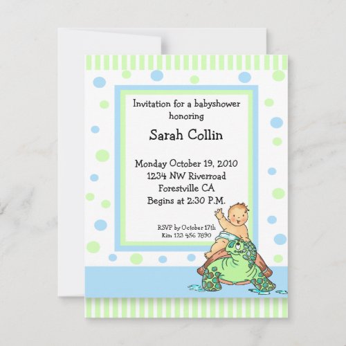 Turtle Baby Shower Blue Boy Invitation