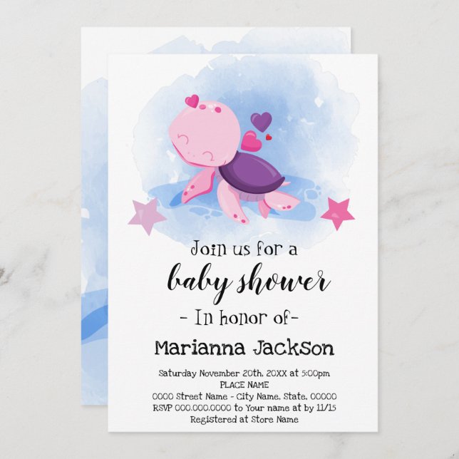Turtle Baby Shower Invitation (Front/Back)