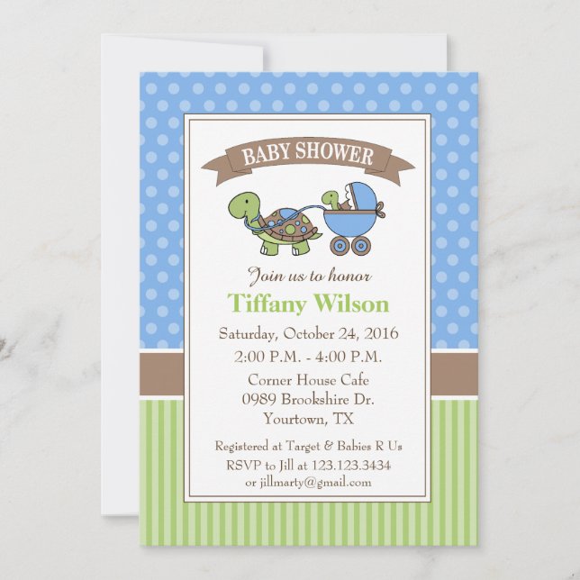 Turtle Baby Shower Invitation blue (Front)