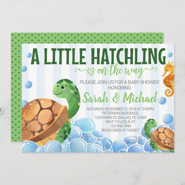 Turtle Baby Shower Invitation Invite (Front/Back)