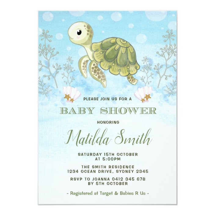 turtle baby shower invitation under the sea ocean  zazzle