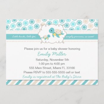 Turtle Baby Shower Invitation Unisex Teal by pinkthecatdesign at Zazzle