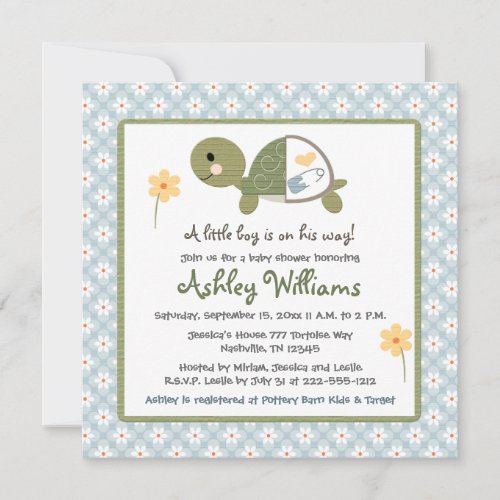 Turtle Baby Shower Invites With Daisies For Boys