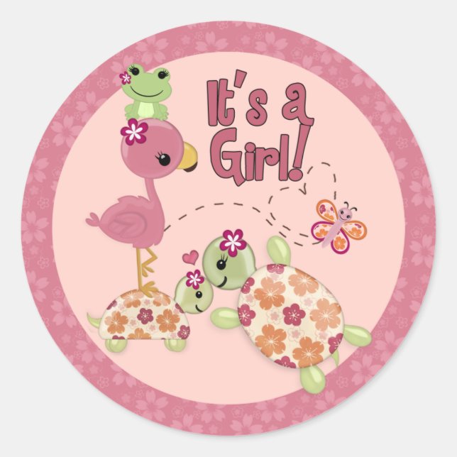 TURTLE Baby Shower Once Upon a Pond round sticker (Front)