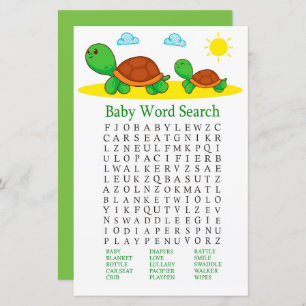 Turtle Baby Shower Word Search Game