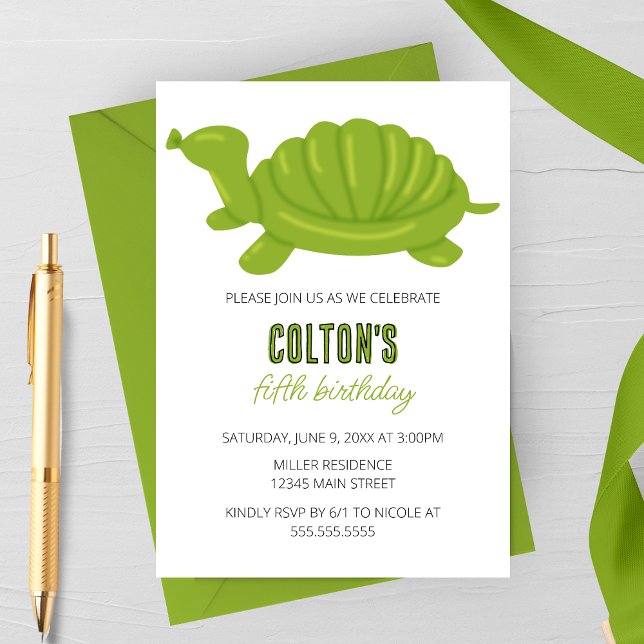 Turtle Balloon Animal Birthday Party Invitation (Creator Uploaded)