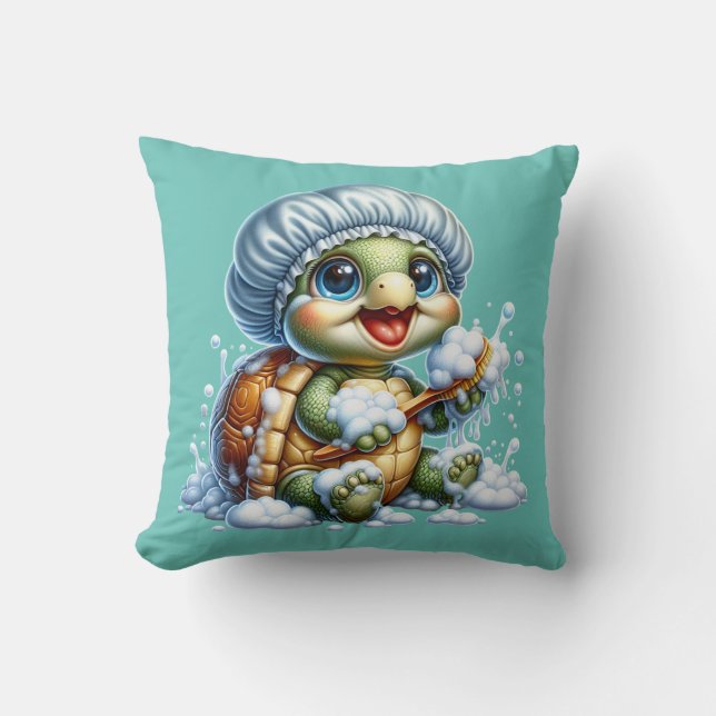 "Turtle Bath Time Fun" Throw Pillow (Front)