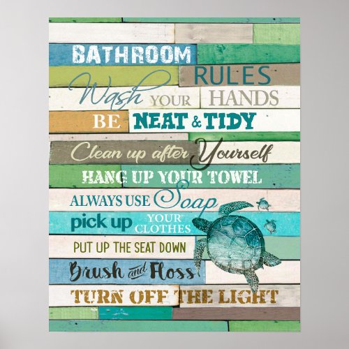 Turtle Bathroom Rules Inspirational  Motivational Poster