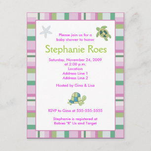 Turtle Bay Girly Stripe Baby Shower 4.25 x 5.5 Invitation