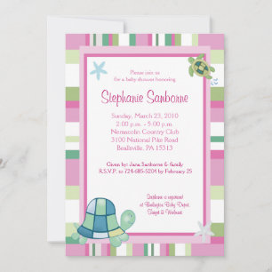 Turtle Bay Pink Stripe Girl Baby Shower 5x7 Invitation