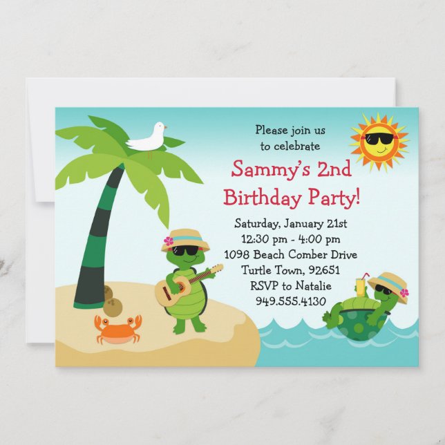 Turtle Beach Birthday Party Invitation (Front)