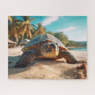 Turtle Beach Sand Tropical Palm Trees Ocean Photo Jigsaw Puzzle