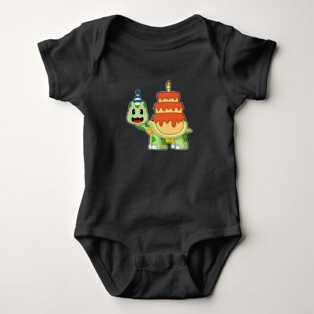 Turtle Birthday Cake Candle Baby Bodysuit (Front)
