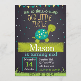 Turtle Birthday Invitation (green)