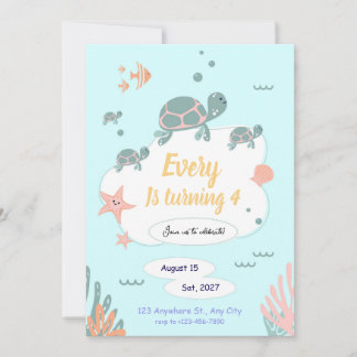 Turtle Birthday invitation under the sea invite