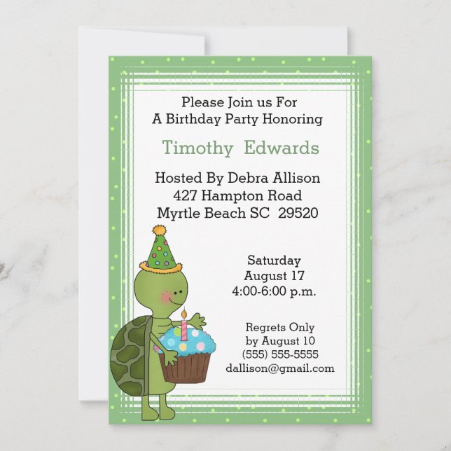 Turtle Birthday Party Invitation (Front)