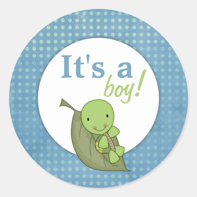 Turtle Blue Polka Dot Baby Shower Classic Round Sticker (Front)