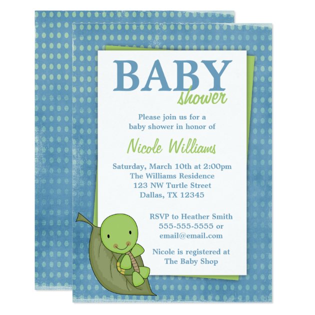 Turtle Blue Polka Dot Baby Shower Invitations