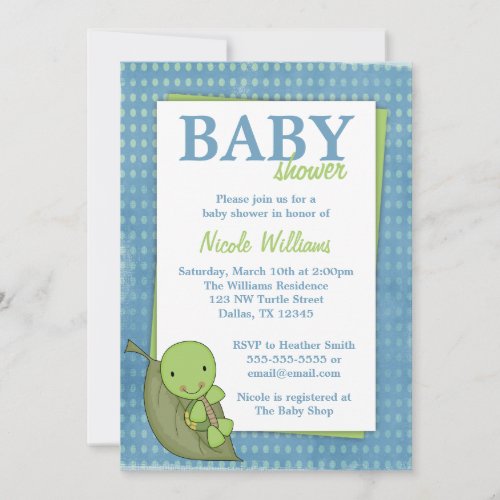 Turtle Blue Polka Dot Baby Shower Invitations