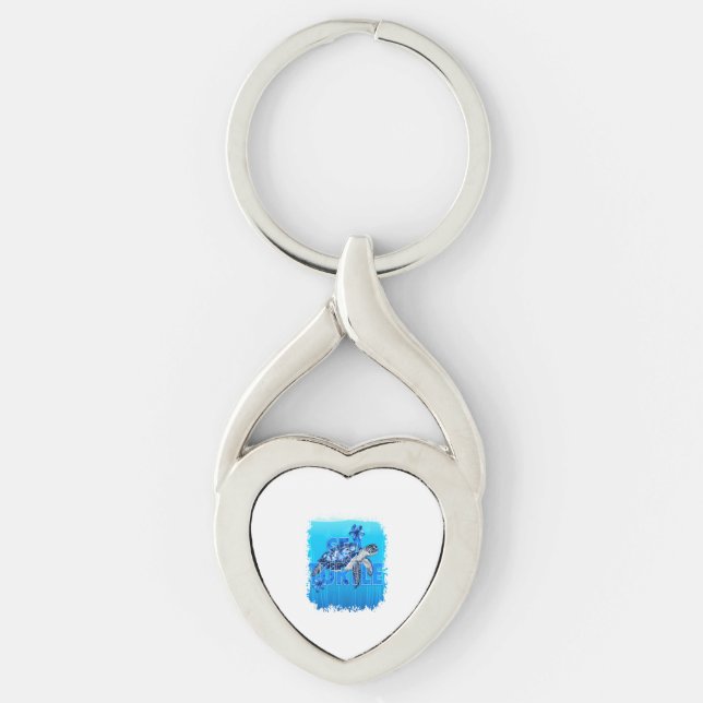 Turtle Blue Sea Square Keychain (Front)