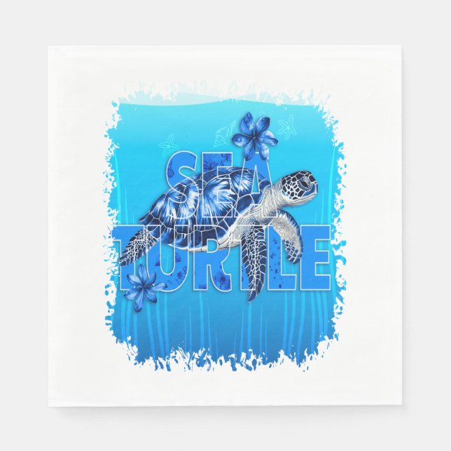 Turtle Blue Sea Square Napkins (Front)