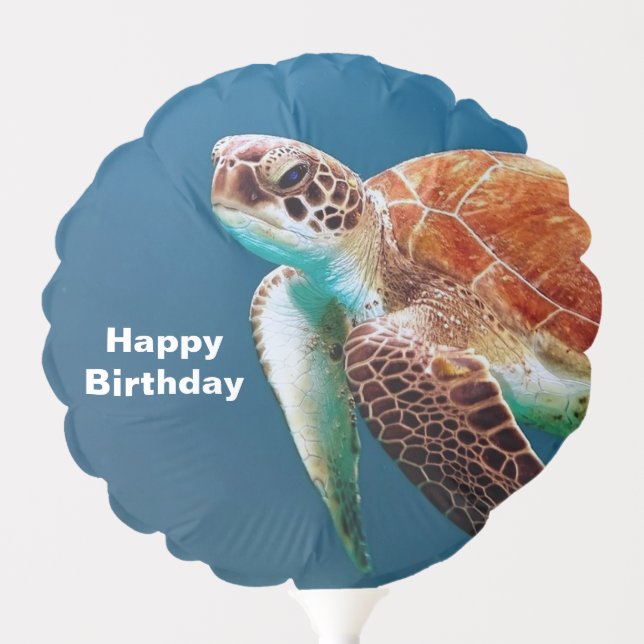 Turtle Blue Water Sea Photo Birthday Balloon (Front)