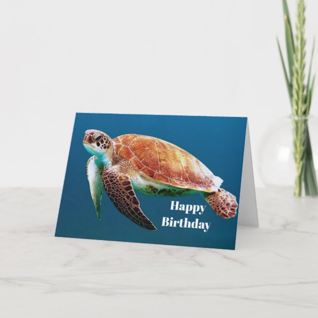 Turtle Blue Water Sea Photo Birthday Card (Front)