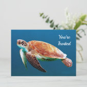 Turtle Blue Water Sea Photo Birthday Invitation (Standing Front)