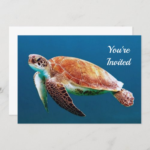 Turtle Blue Water Sea Photo Birthday Invitation