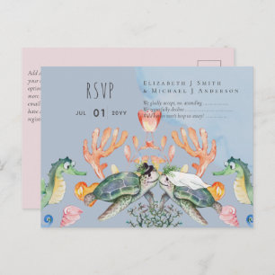 Turtle Bride and Groom Ocean Sea Life Wedding RSVP Postcard