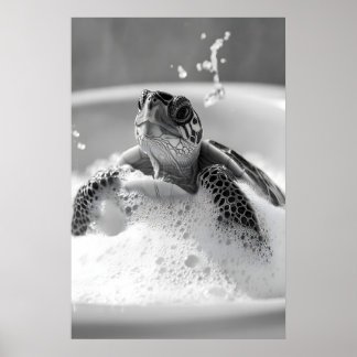 Turtle Bubble Bath Print, Funny Bathroom Animal Poster